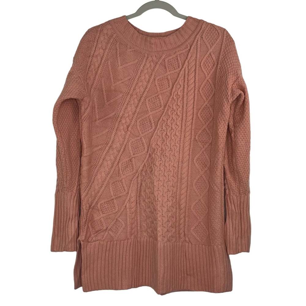 J. Crew pink long cable knit sweater women's size Small wool nylon blend